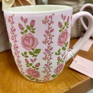 Pastel Pink & Gold Peony Rose Flower Matte Soft Touch Fancy Coffee Mug NWT